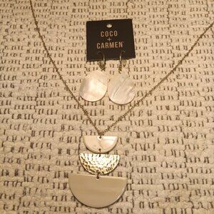 Coco + Carmen shell earrings w/ boutique gold tone half circles pendant necklace